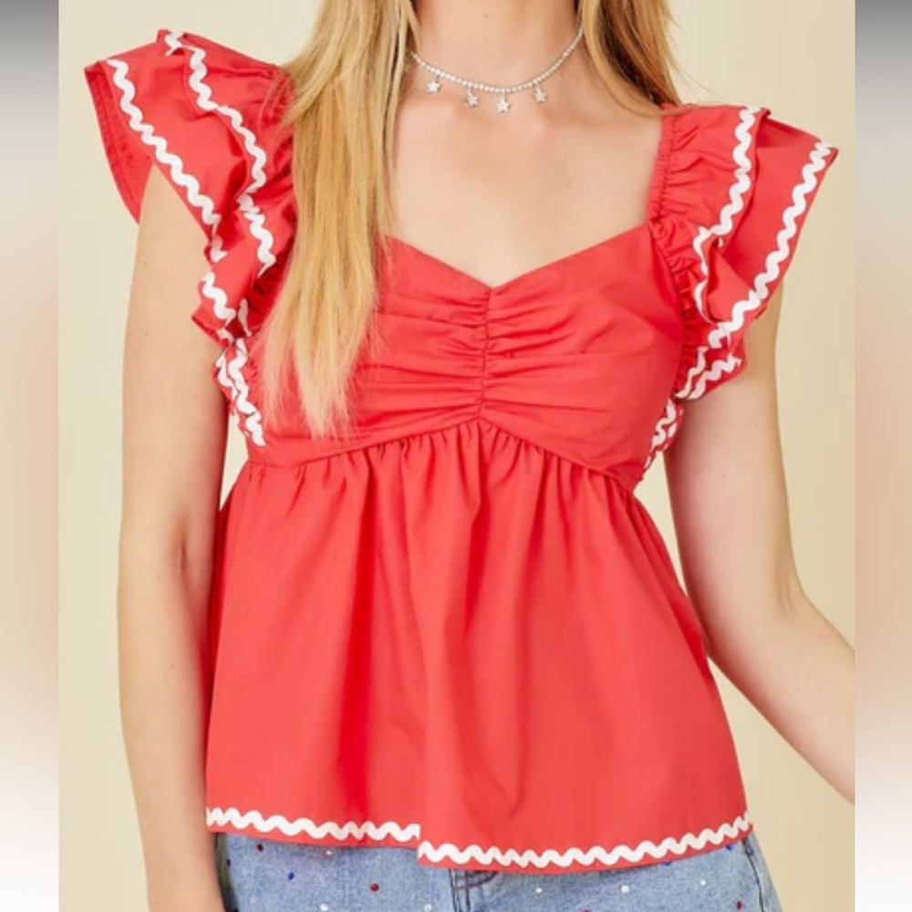Red Ruffle Sleeve Top